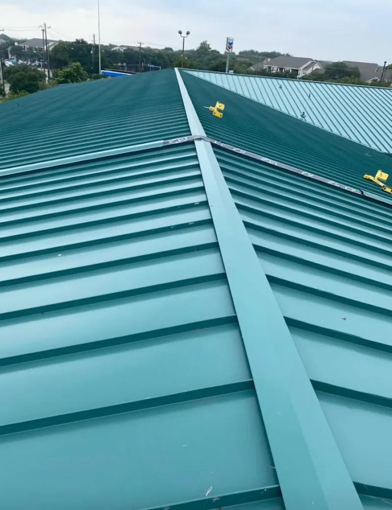 Green commercial metal roof ridge and valley for Metal Roof Repair in Stony Point